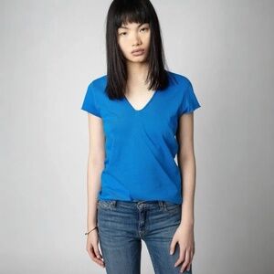 ZADIG & VOLTAIRE 100% Cotton Story Fishnet T-Shirt in Blue Size M